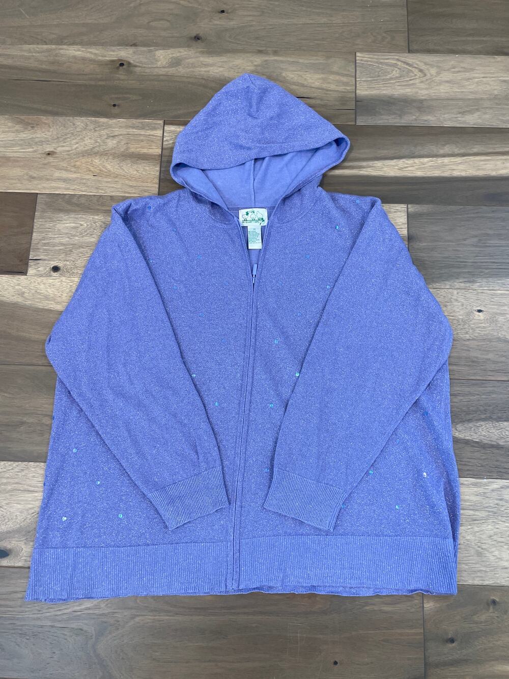 The Quacker Factory Purple Sequin Detail Zip‑Up Hoodie Size 3X Cotton Blend